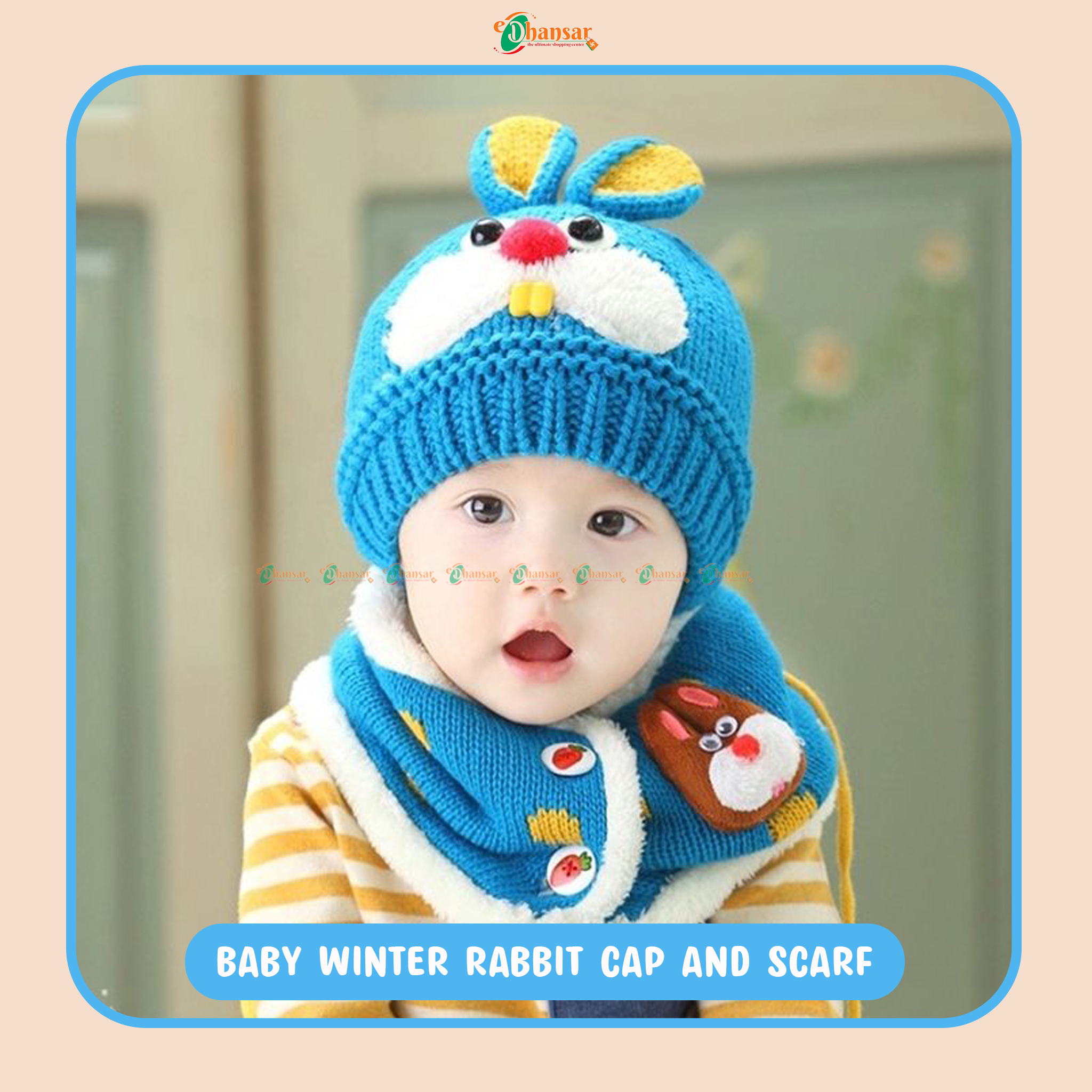 Baby Warm Knitted Acrylic Ear Protection Cap with Muffler 