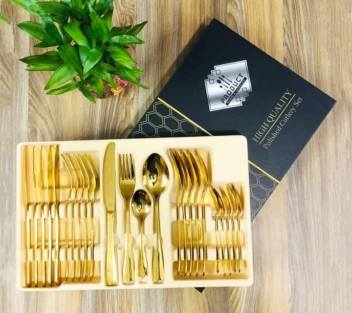 24 pcs Gift Set Gold Flatware Stainless Steel Cutlery Set Combo Gold Color  