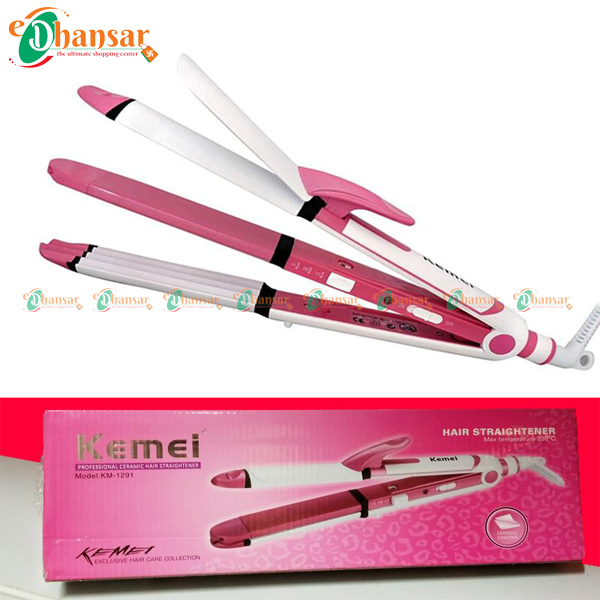 Kemei 3 in 1 Professional Hair Straightener,Curler And Crimper Iron 