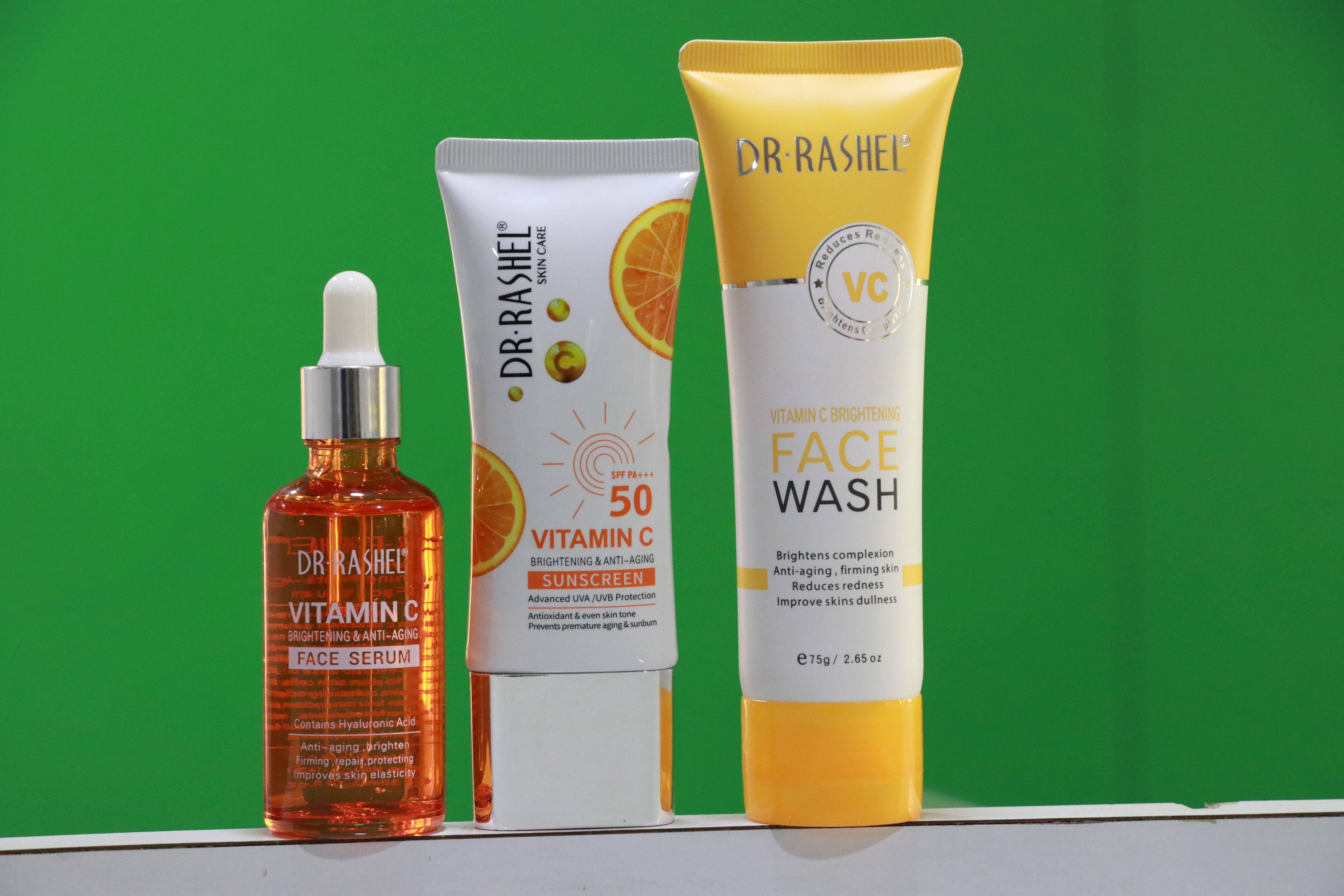 DR.RASHEL Combo of 3 Vitamin C (Face Serum, Sunscreen, Face Wash) Series