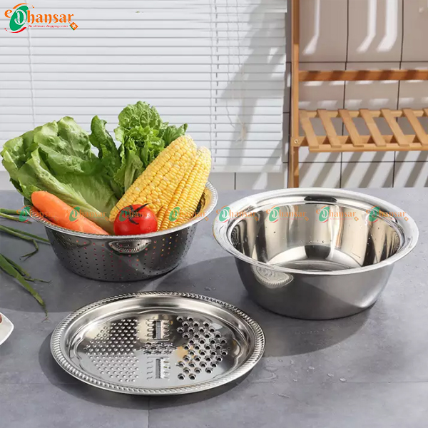 Stainless Steel Basin Vegetable Cutter with 3 Piece Washing Bowl